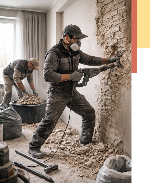 Демонтаж декоративного камня в Нижнекамске от 1470 руб/м² — быстро и недорого | ОТДЕЛОЧНИК-Нжм