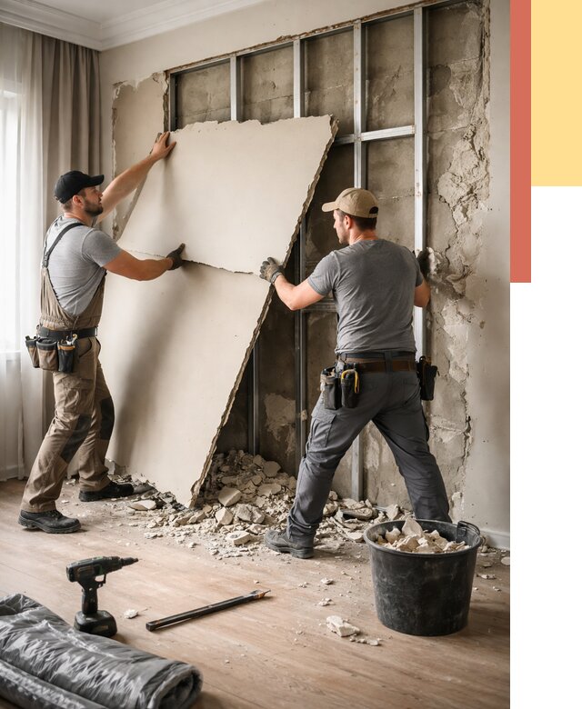 Демонтаж гипсокартона со стен в Нижнекамске от 355 руб. — услуги демонтажа | ОТДЕЛОЧНИК-Нжм