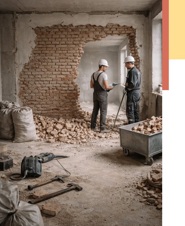 Демонтаж кирпичных стен в Нижнекамске от 4258 руб. — быстро, недорого, под ключ | ОТДЕЛОЧНИК-Нжм