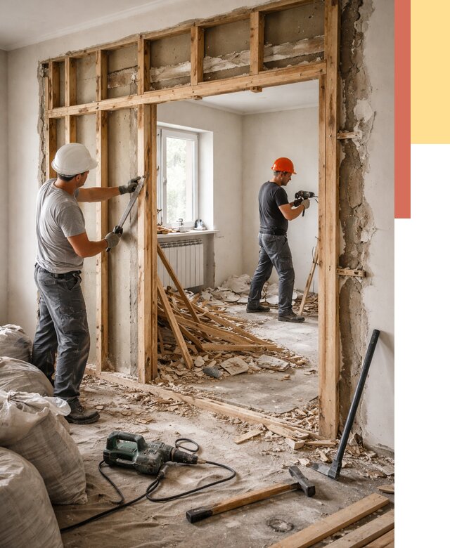 Демонтаж деревянных перегородок в Нижнекамске от 3244 руб. — быстро и недорого | ОТДЕЛОЧНИК-Нжм