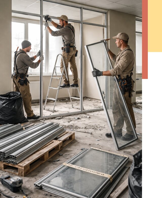 Демонтаж алюминиевых перегородок в Нижнекамске от 4258 руб. — быстро и недорого | ОТДЕЛОЧНИК-Нжм