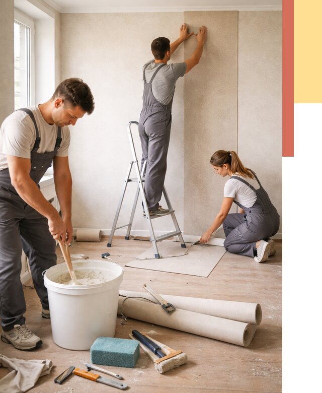 Оклейка стен обоями в Нижнекамске от 3549 руб/м2 — быстро и недорого | ОТДЕЛОЧНИК-Нжм