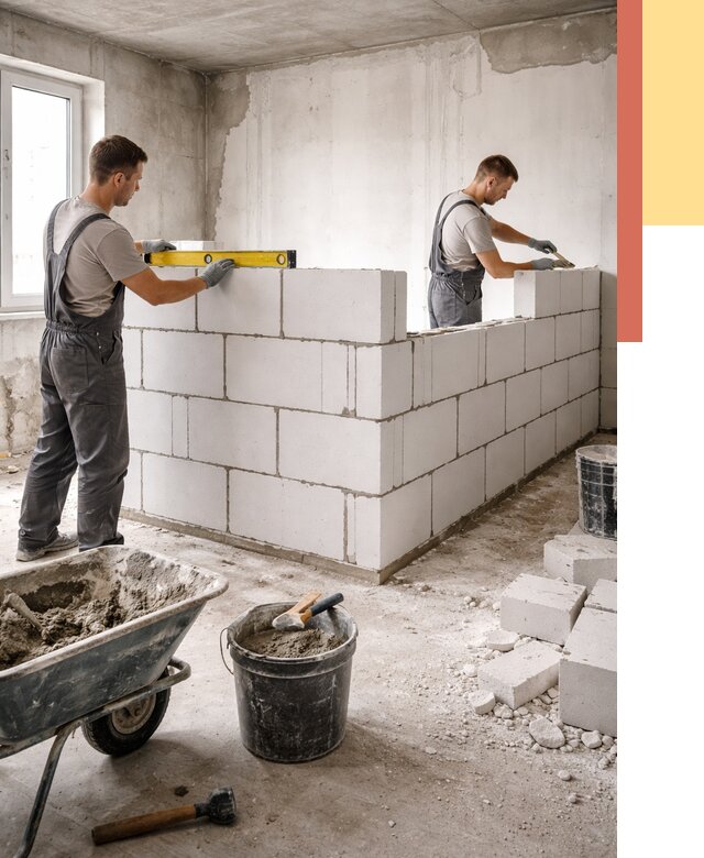 Кладка перегородок из ПГП в Нижнекамске от 2535 руб./м2 — монтаж и возведение под ключ | ОТДЕЛОЧНИК-Нжм