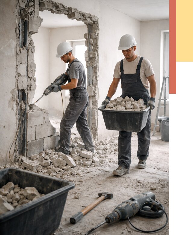 Демонтаж блоковых перегородок в Нижнекамске от 3802 руб. — быстро и недорого | ОТДЕЛОЧНИК-Нжм