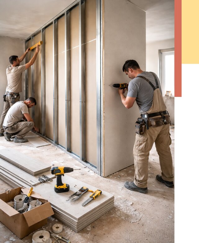 Монтаж однослойной перегородки из гипсокартона в Нижнекамске от 659 руб. | ОТДЕЛОЧНИК-Нжм