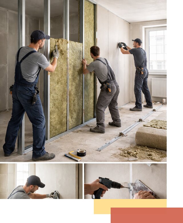 Перегородка из гипсокартона с шумоизоляцией в Нижнекамске — монтаж под ключ