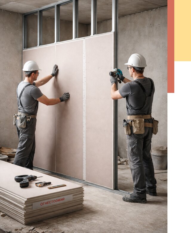 Перегородка из огнестойкого гипсокартона в Нижнекамске от 1876 руб. под ключ | ОТДЕЛОЧНИК-Нжм