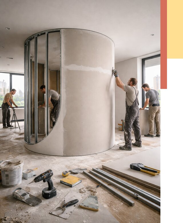 Радиусная перегородка из гипсокартона в Нижнекамске от 2940 руб. под ключ | ОТДЕЛОЧНИК-Нжм