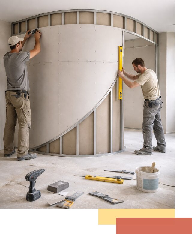 Радиусная перегородка из гипсокартона в Нижнекамске под ключ