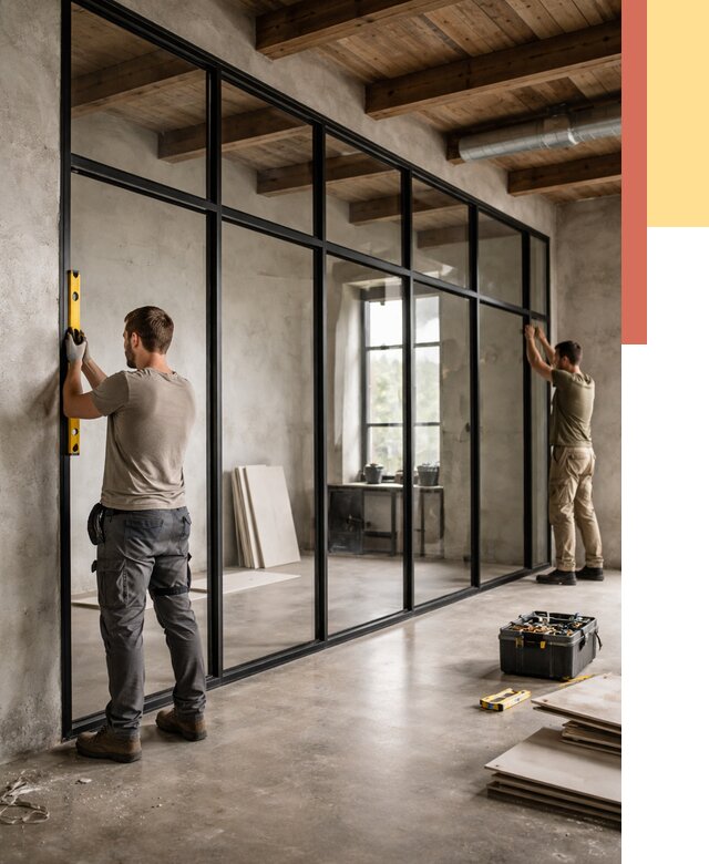 Стеклянные перегородки лофт в Нижнекамске от 10646 руб. под ключ | ОТДЕЛОЧНИК-Нжм