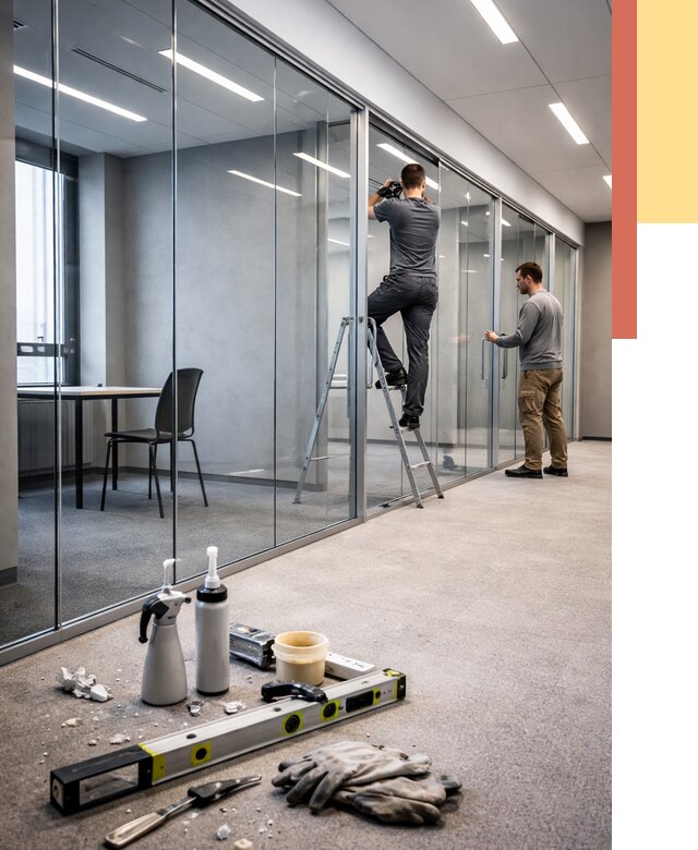 Стеклянные офисные перегородки в Нижнекамске от 8618 руб. — монтаж и установка | ОТДЕЛОЧНИК-Нжм