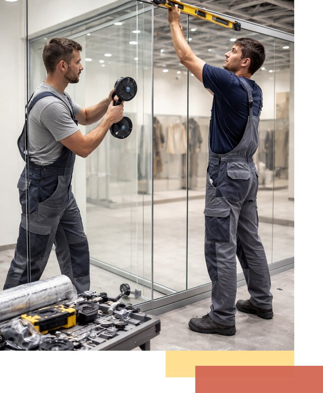 Стеклянные перегородки для магазинов в Нижнекамске — монтаж и установка