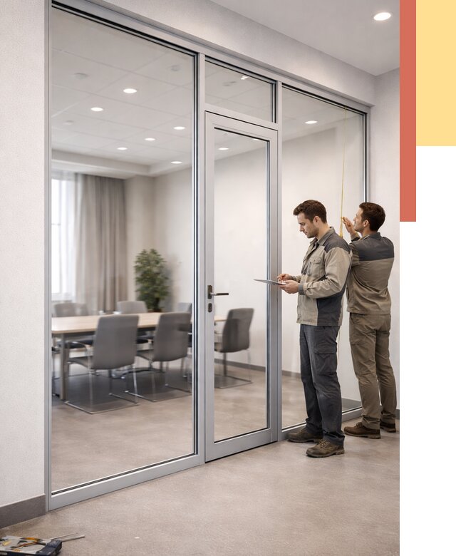 Установка и монтаж алюминиевых перегородок со стеклом в Нижнекамске от 8314 руб. | ОТДЕЛОЧНИК-Нжм