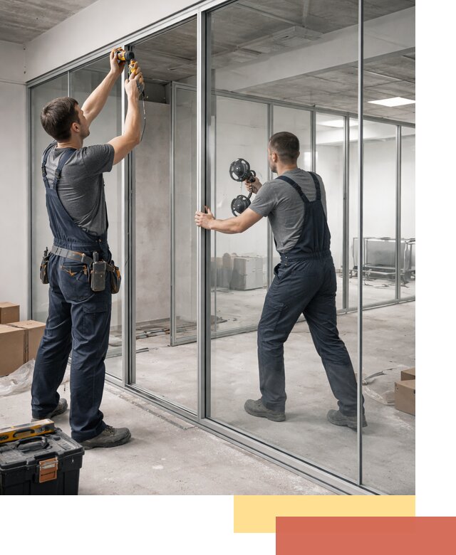 Алюминиевые перегородки со стеклом в Нижнекамске — изготовление и монтаж