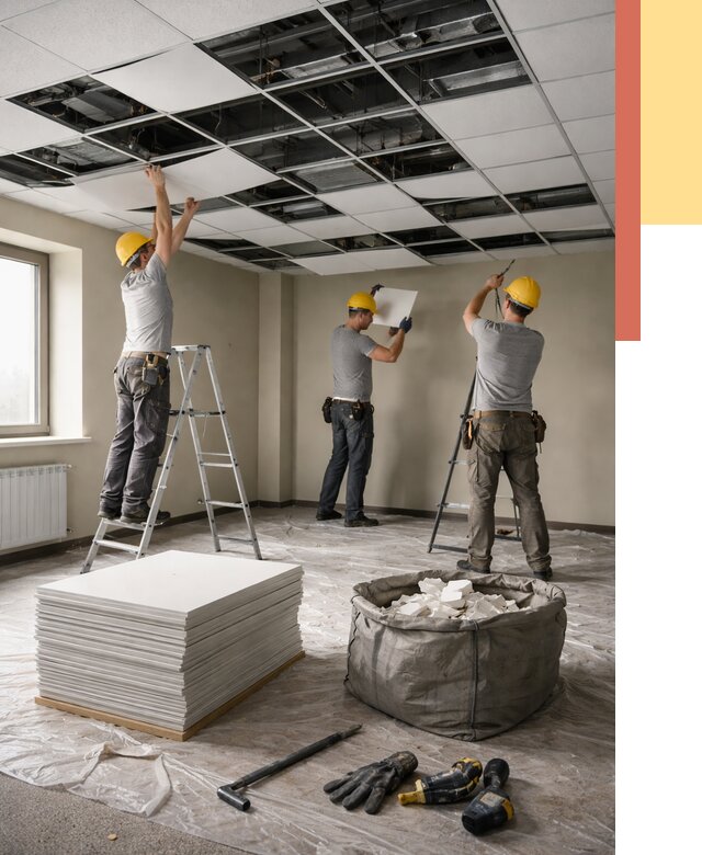 Демонтаж потолка Армстронг в Нижнекамске от 4563 руб. быстро и недорого | ОТДЕЛОЧНИК-Нжм