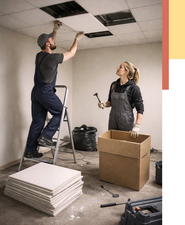 Демонтаж потолочной плитки в Нижнекамске от 4563 руб. быстро и недорого | ОТДЕЛОЧНИК-Нжм