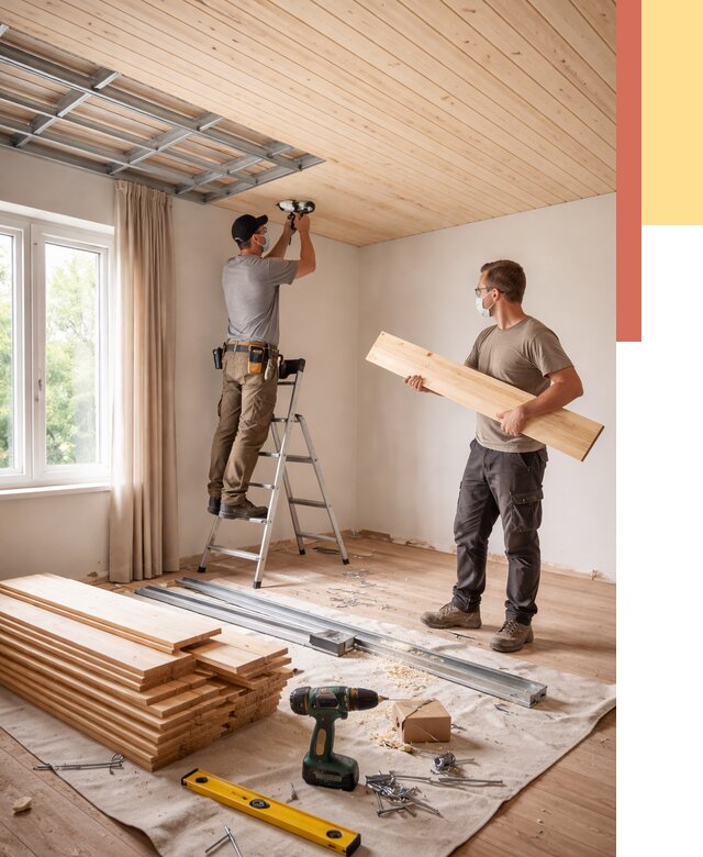 Монтаж потолка из вагонки в Нижнекамске от 6590 руб. | Быстро и недорого — ОТДЕЛОЧНИК-Нжм