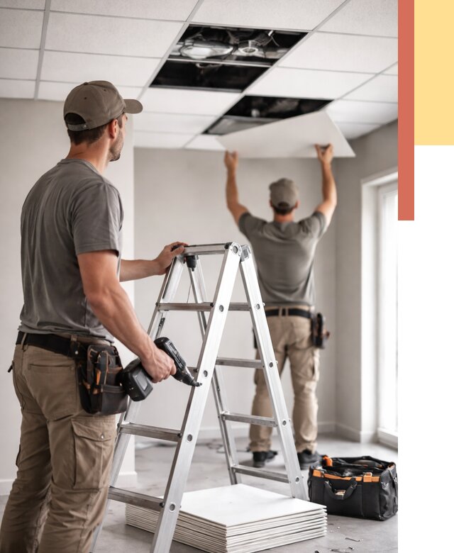 Обслуживание подвесного потолка в Нижнекамске от 3549 руб. — быстро и недорого | ОТДЕЛОЧНИК-Нжм