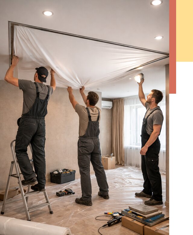 Монтаж ПВХ натяжного потолка в Нижнекамске от 3549 руб. под ключ | ОТДЕЛОЧНИК-Нжм