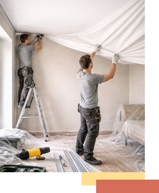 Монтаж тканевого натяжного потолка в Нижнекамске недорого и быстро