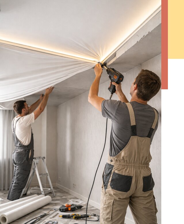 Монтаж натяжного потолка с подсветкой в Нижнекамске от 963 руб. | ОТДЕЛОЧНИК-Нжм