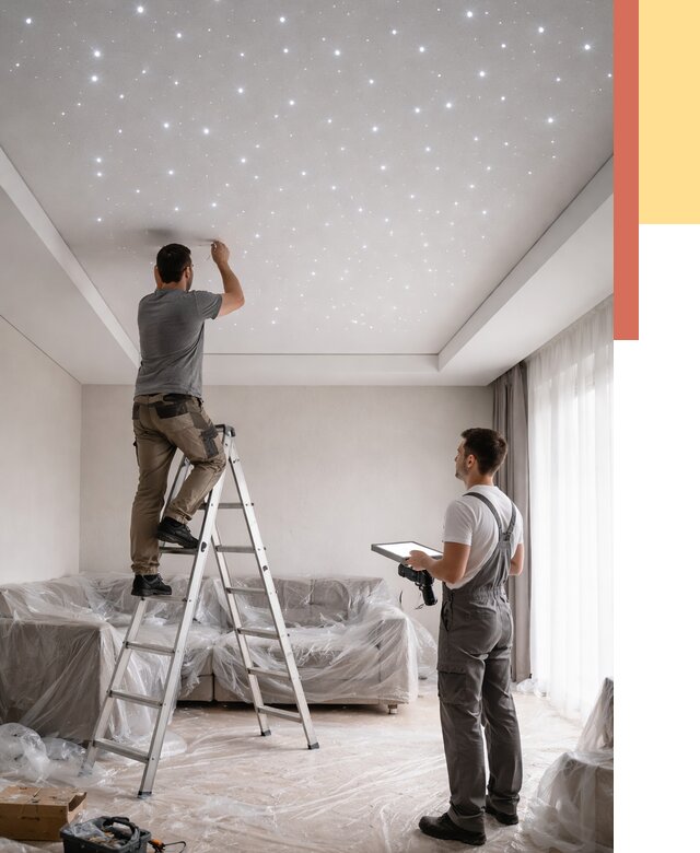 Монтаж натяжного потолка «звездное небо» в Нижнекамске от 6590 руб. | ОТДЕЛОЧНИК-Нжм