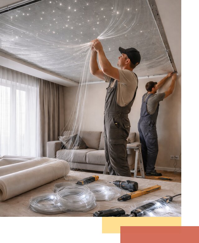 Монтаж натяжного потолка «Звездное небо» в Нижнекамске