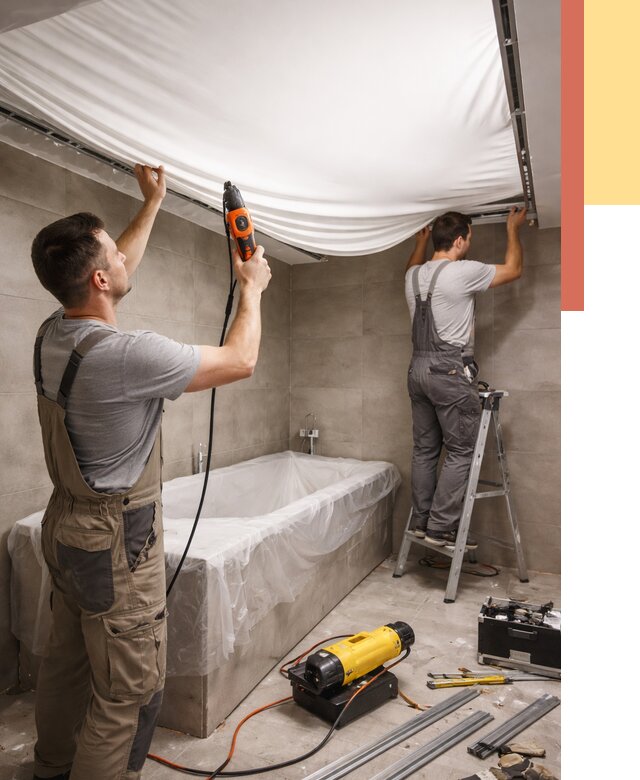 Монтаж натяжного потолка в ванной в Нижнекамске от 1217 руб. под ключ | ОТДЕЛОЧНИК-Нжм