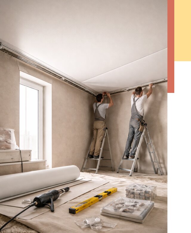 Монтаж натяжного потолка в спальне в Нижнекамске от 3853 руб. под ключ | ОТДЕЛОЧНИК-Нжм