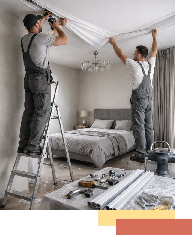 Монтаж натяжного потолка в спальне в Нижнекамске