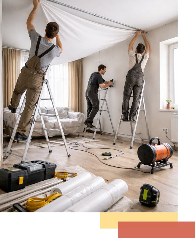 Монтаж натяжного потолка в гостиной в Нижнекамске