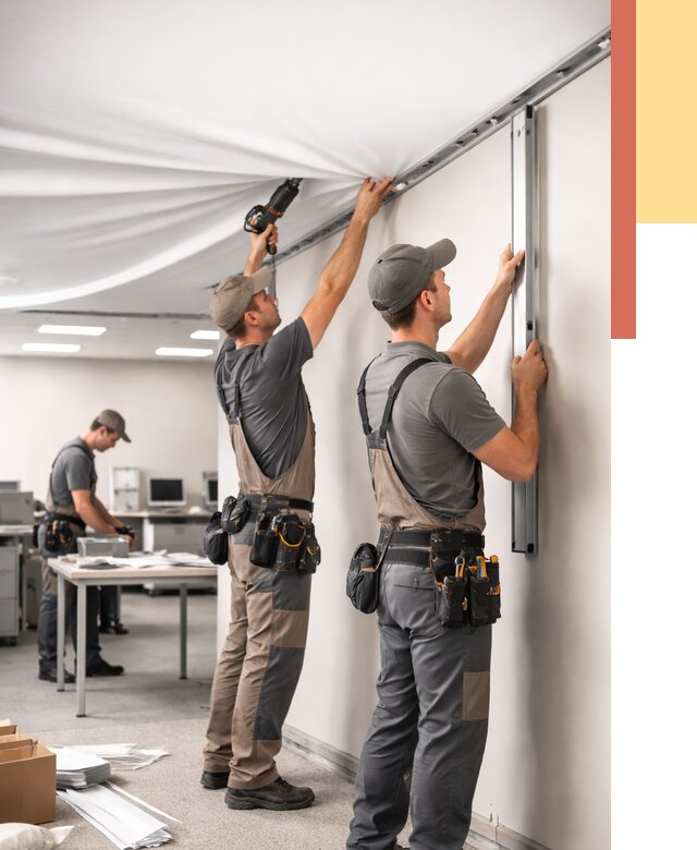 Монтаж натяжного потолка в офисе в Нижнекамске от 456 руб/м² — быстро и недорого | ОТДЕЛОЧНИК-Нжм