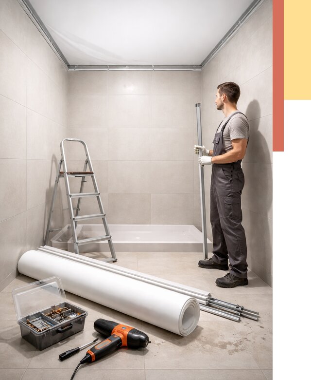 Монтаж натяжного потолка в санузле в Нижнекамске от 1876 руб. — ОТДЕЛОЧНИК-Нжм