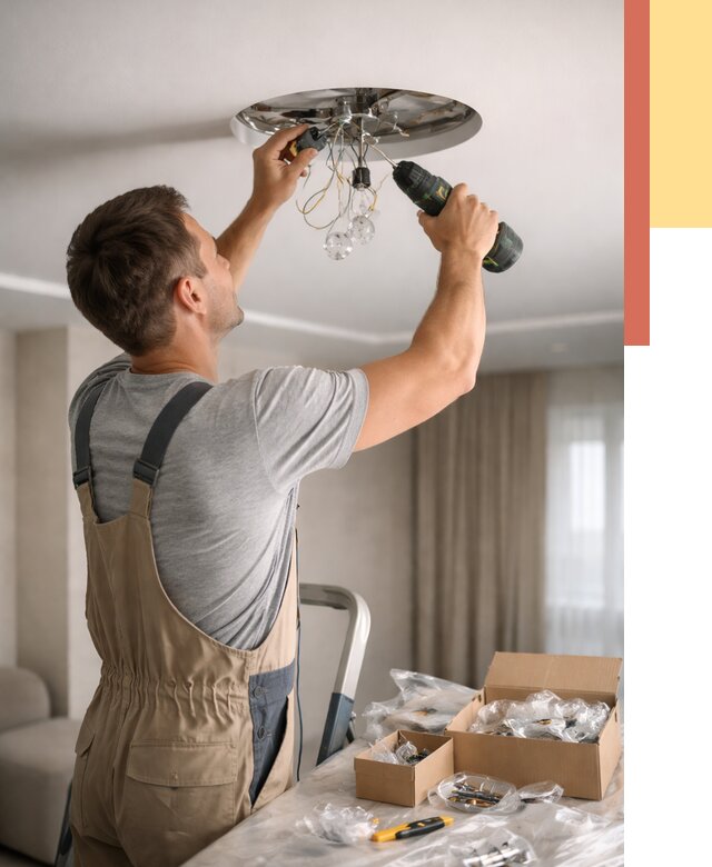 Установка люстры в натяжной потолок в Нижнекамске от 1217 руб. | Быстро и недорого — ОТДЕЛОЧНИК-Нжм