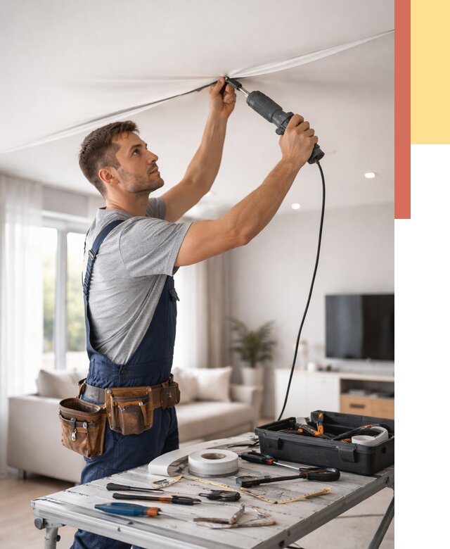 Ремонт натяжных потолков в Нижнекамске от 9632 руб. под ключ — ОТДЕЛОЧНИК-Нжм