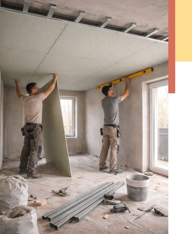 Одноуровневый потолок из гипсокартона в Нижнекамске от 760 руб. — монтаж под ключ | ОТДЕЛОЧНИК-Нжм