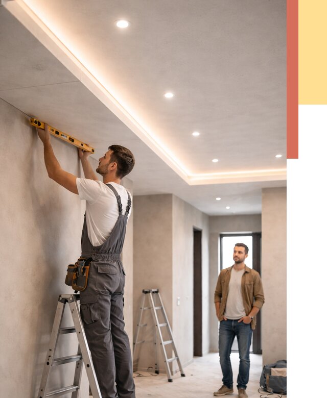 Потолок из гипсокартона с подсветкой в Нижнекамске от 760 руб./м2 под ключ | ОТДЕЛОЧНИК-Нжм