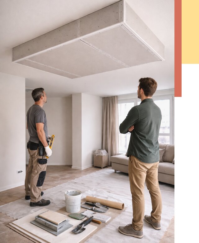 Короб на потолке из гипсокартона в Нижнекамске от 2231 руб. — монтаж и услуги под ключ | ОТДЕЛОЧНИК-Нжм