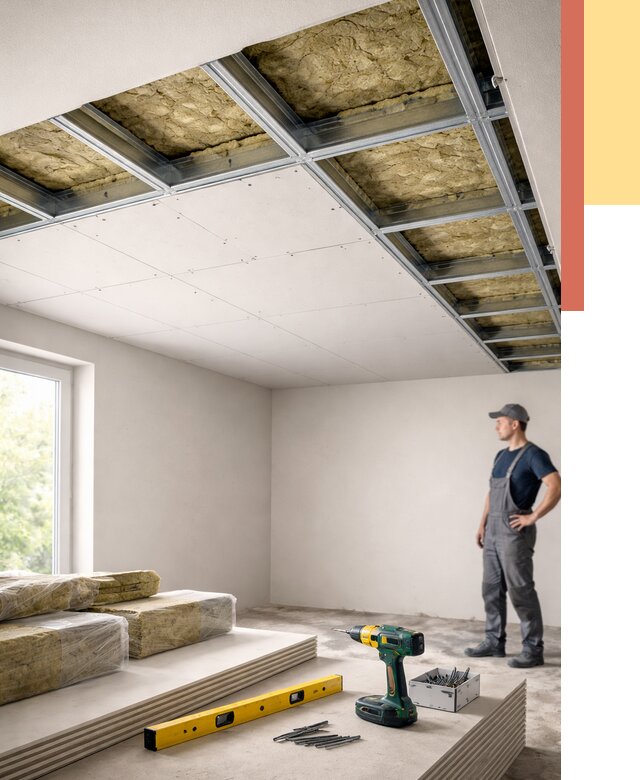 Звукоизоляция потолка ГКЛ в Нижнекамске от 963 руб. — монтаж под ключ | ОТДЕЛОЧНИК-Нжм